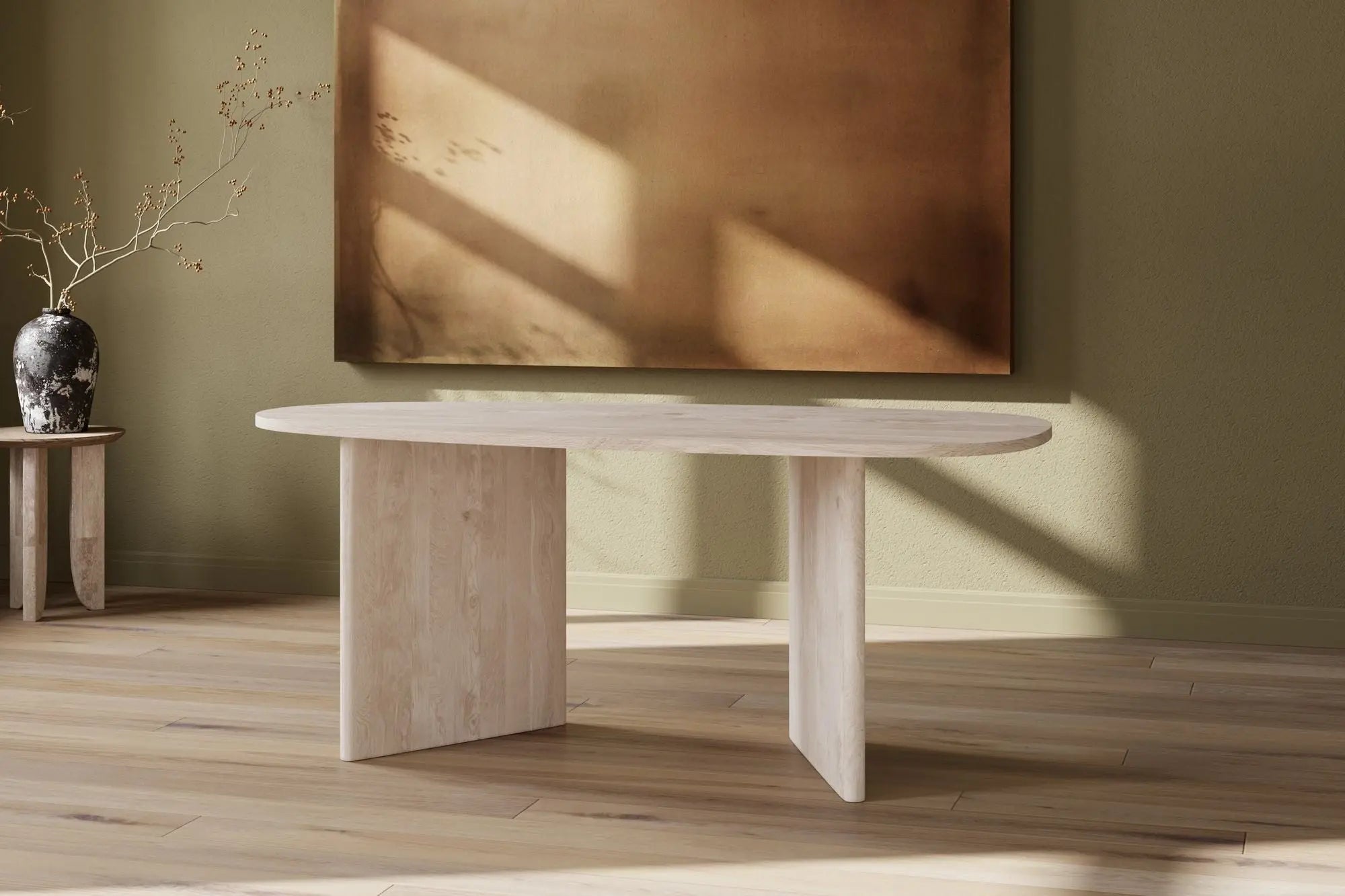 Grönvik Oval Dining Table - Nature MDF 3D-paper Loome