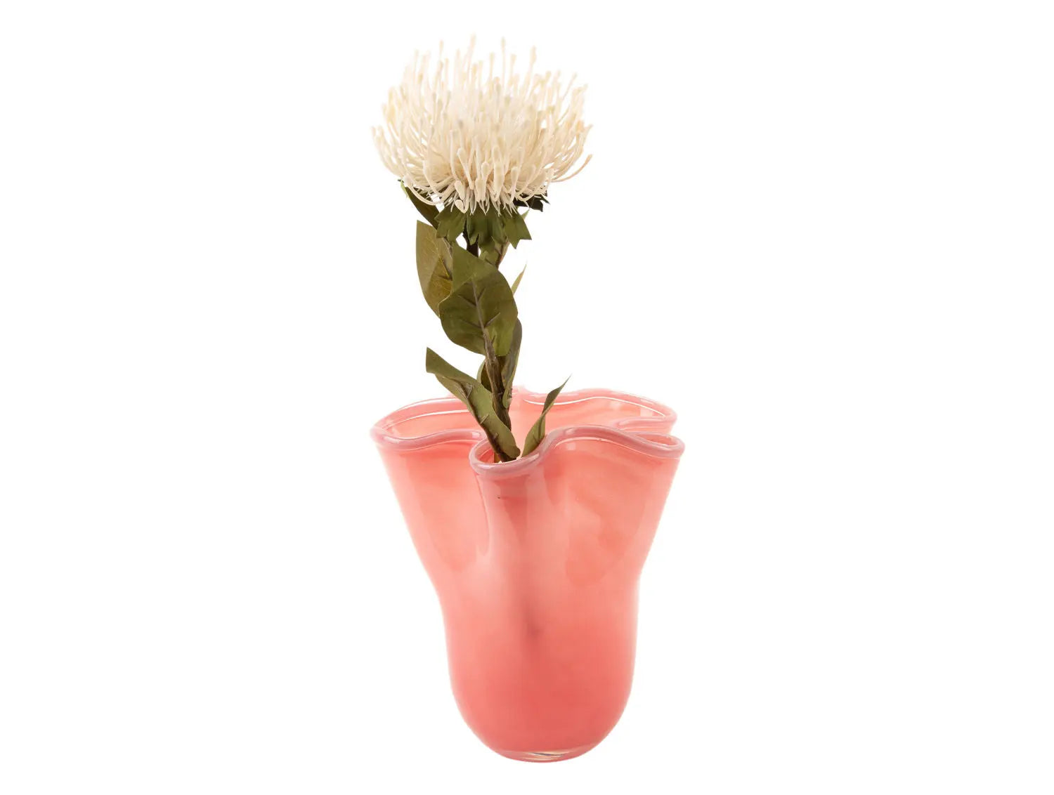 Vase Ruffles glass medium pink w. soft pink rim