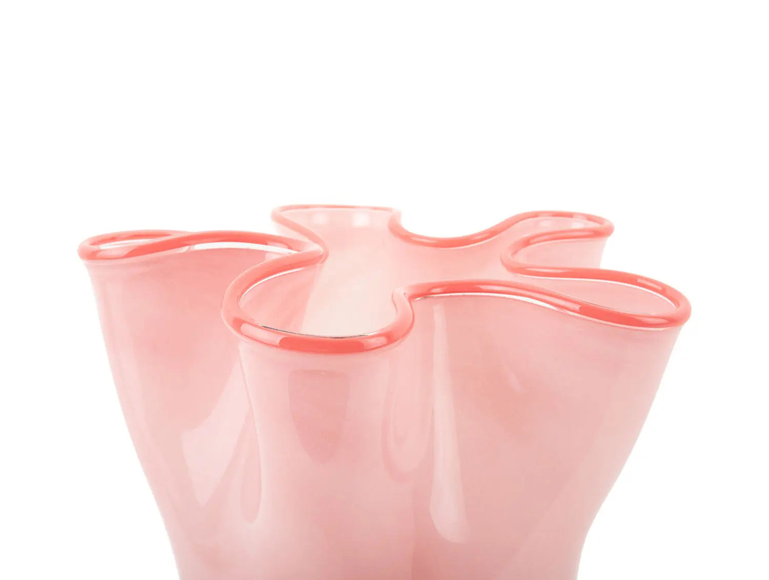 Vase Ruffles glass large soft pink w. pink rim rim