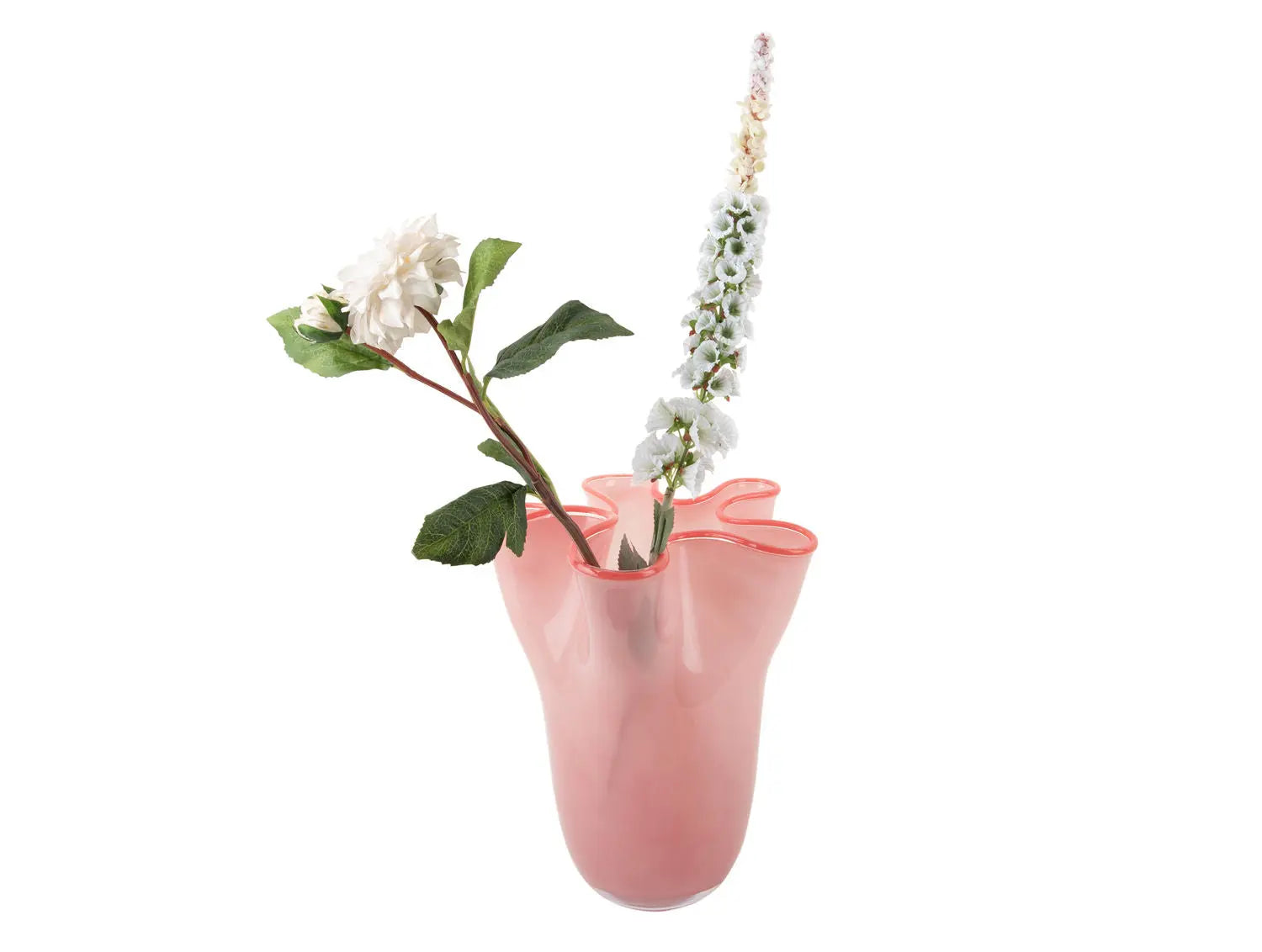 Vase Ruffles glass large soft pink w. pink rim rim