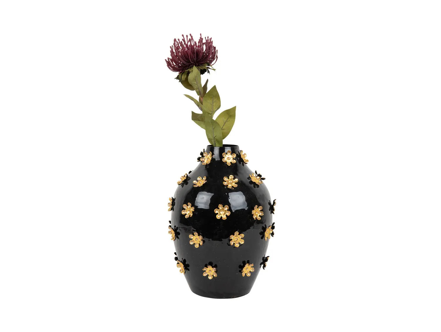 Vase Golden Flowers enamel black - W 24 cm x H 30 cm x L 24 cm x D 24