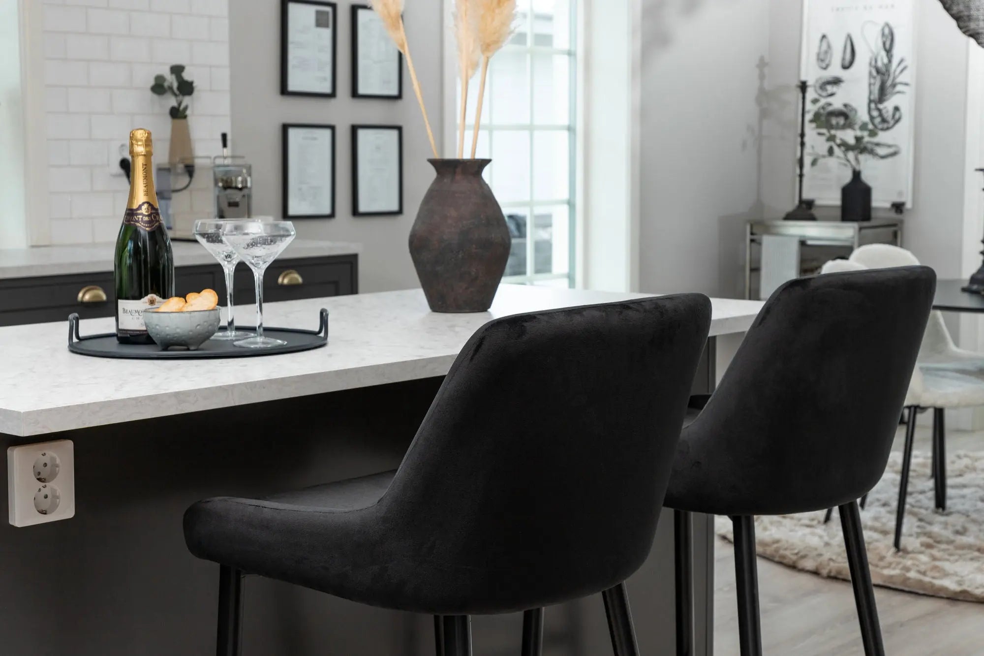 Lot de 2 tabourets de bar Plaza - 57 x 48 x 105 - Polyester
