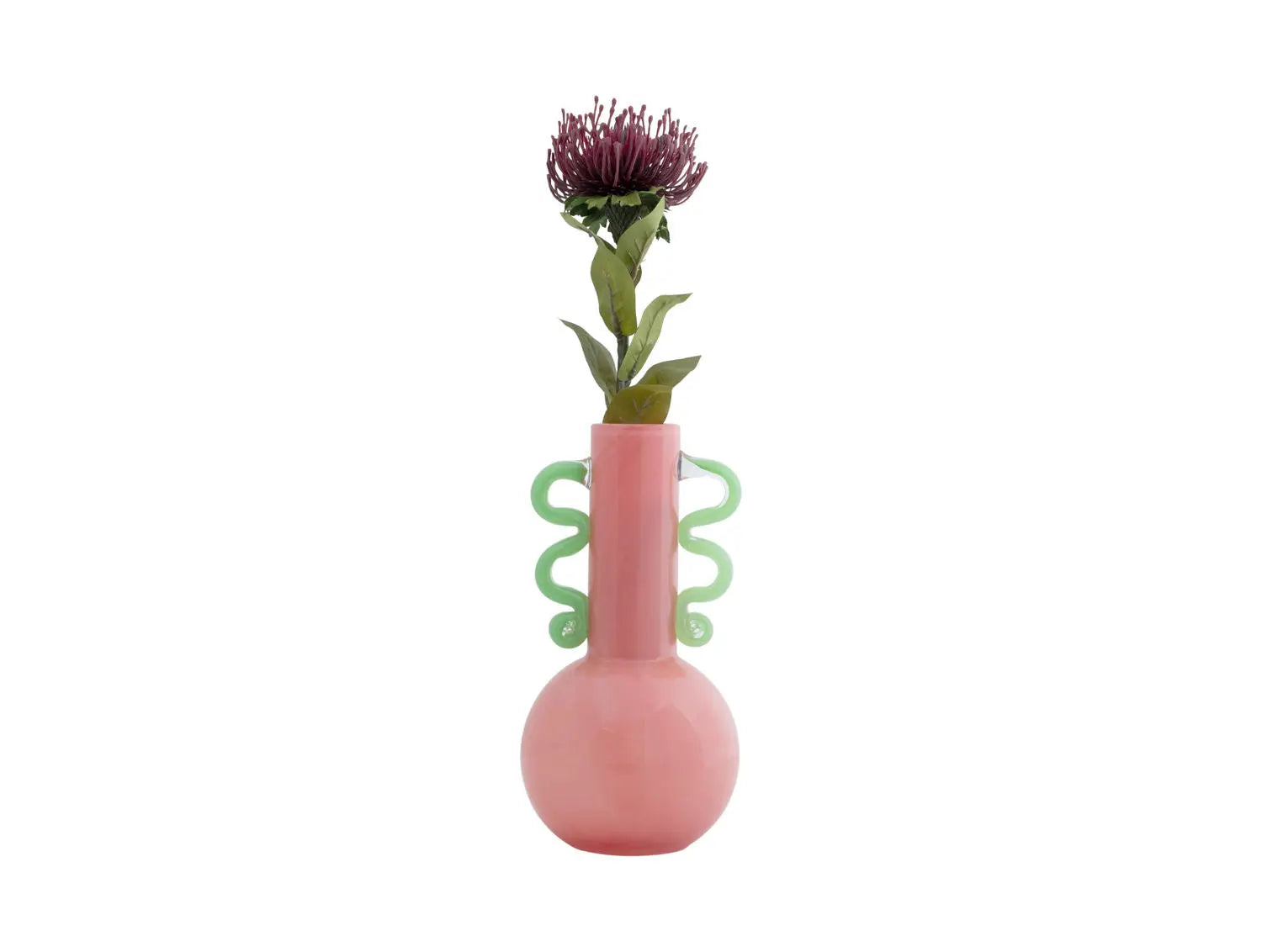 Vase Fiesta glass medium bright pink, green handles