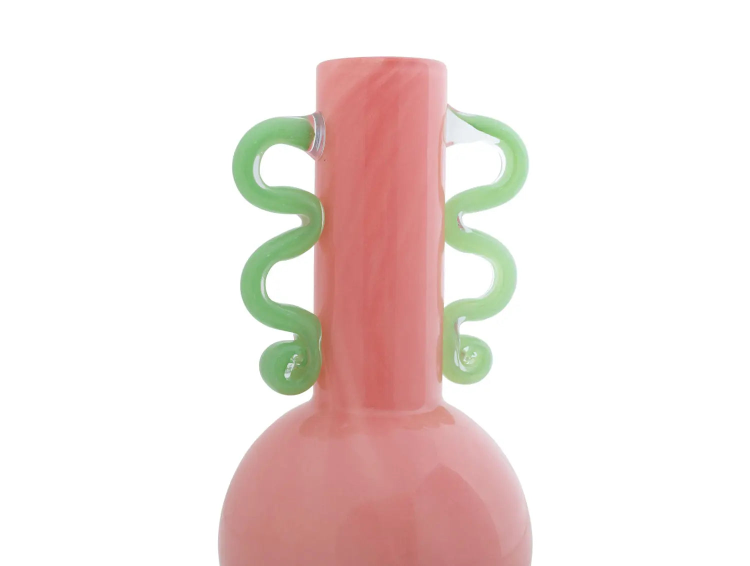 Vase Fiesta glass medium bright pink, green handles