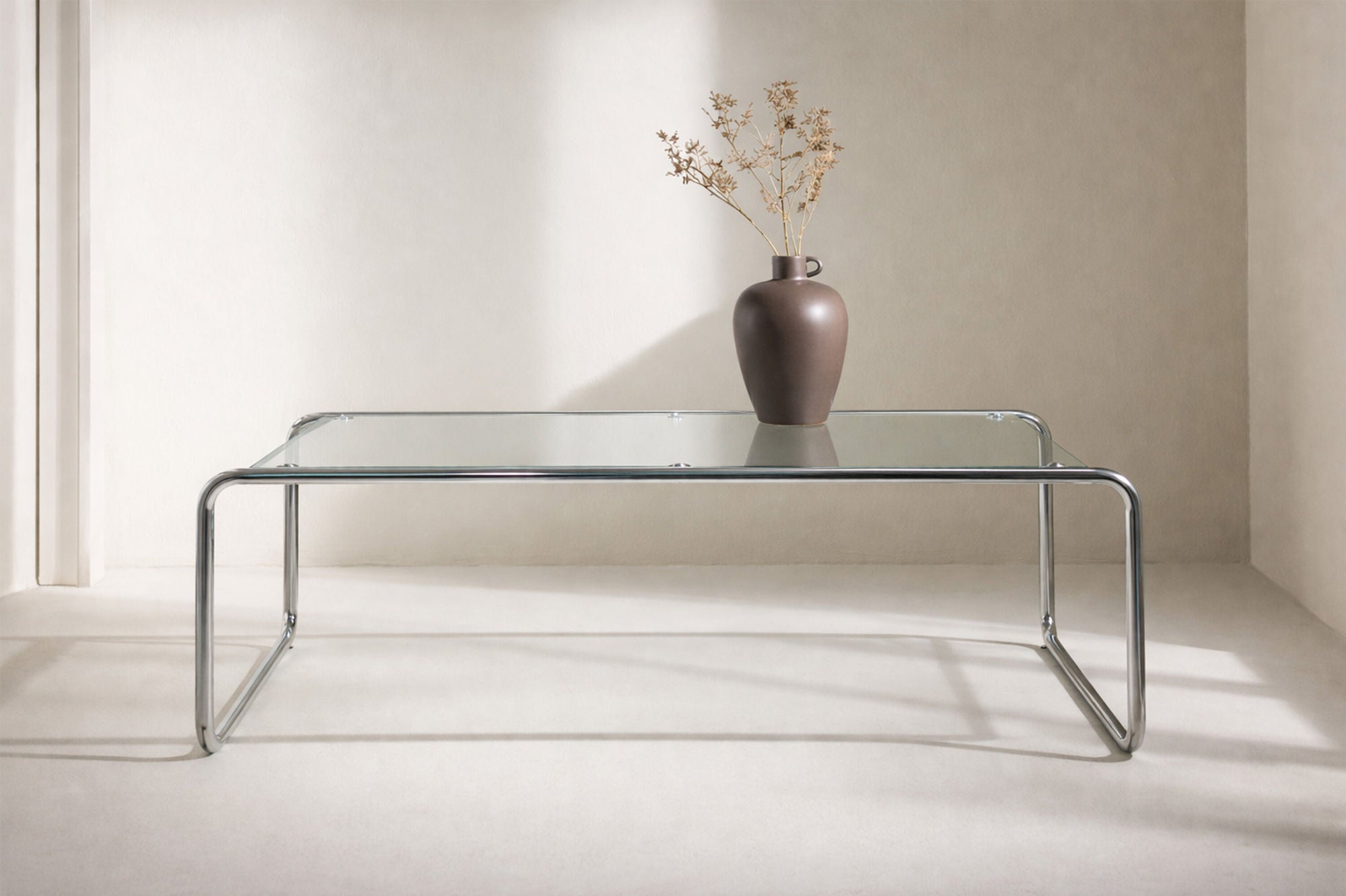 Saturnus Sofa Table 120x60x37,5 cm - Silver Chrome / Glass Loome