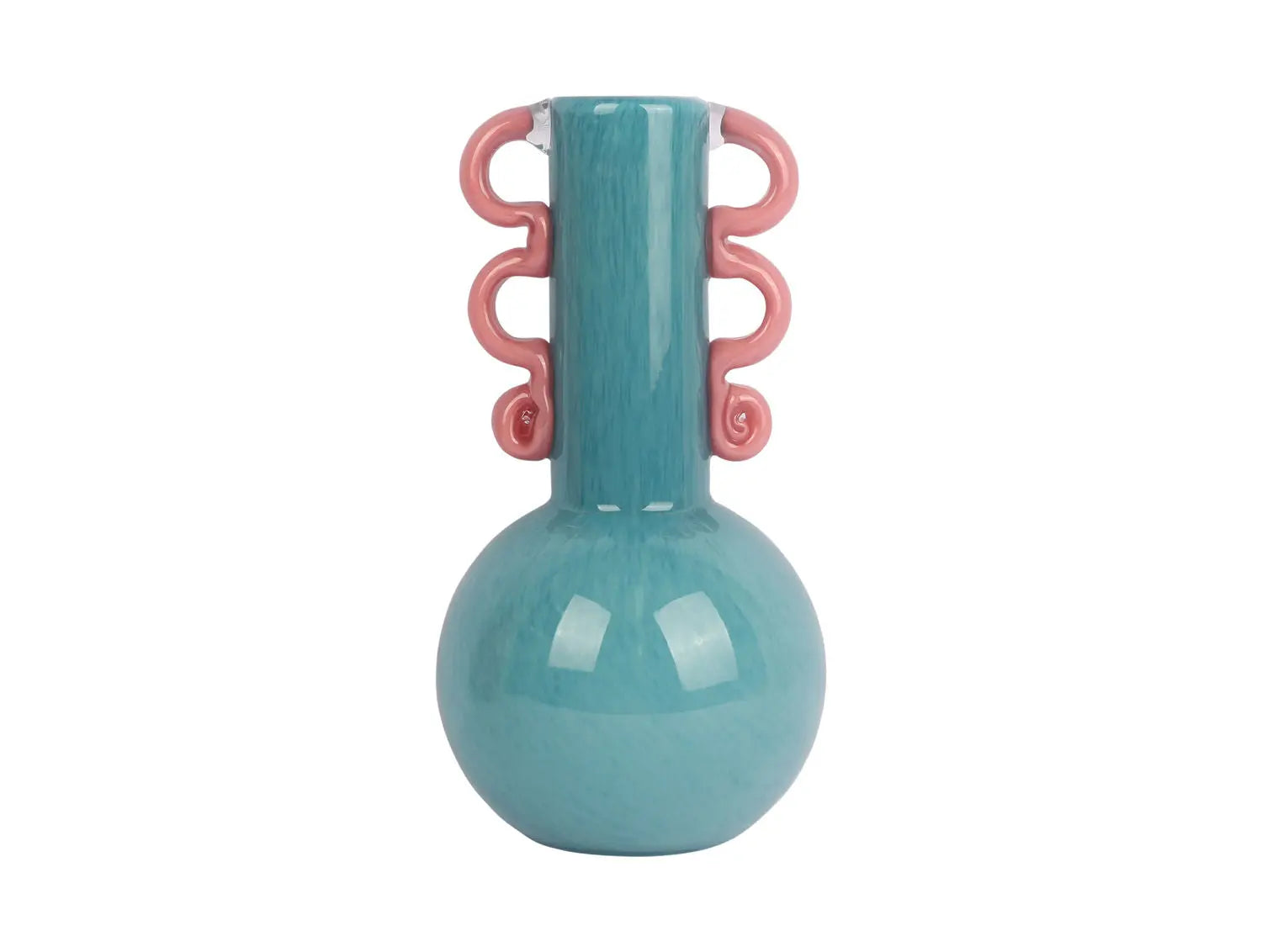 Vase Fiesta glass medium turquoise blue, pink handles