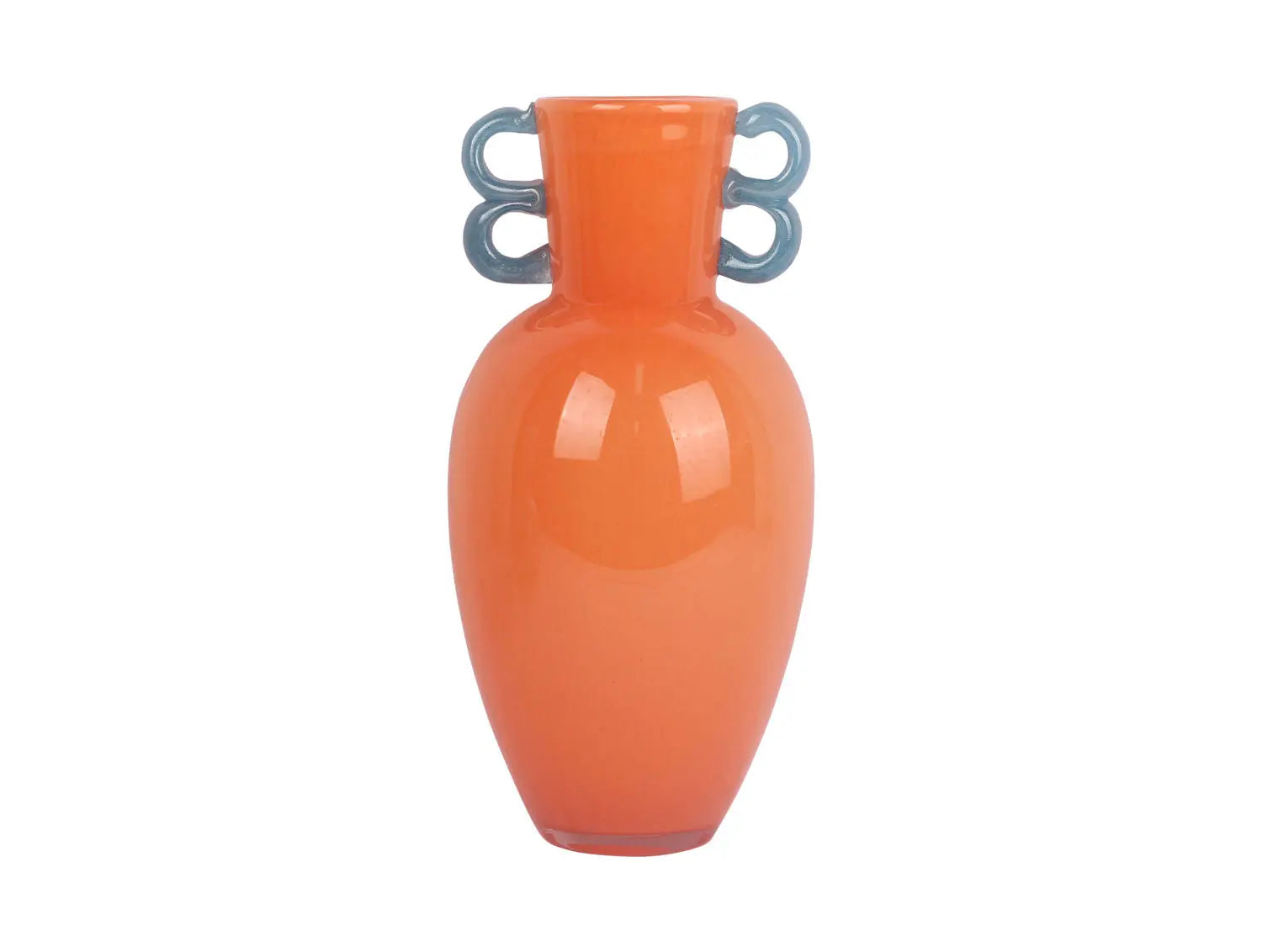 Vase Fiesta glass large peach orange, blue handles