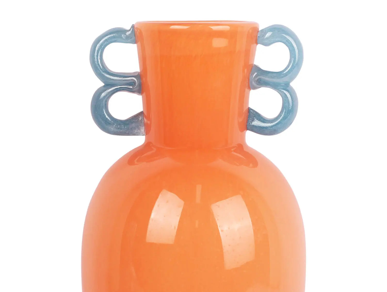 Vase Fiesta glass large peach orange, blue handles