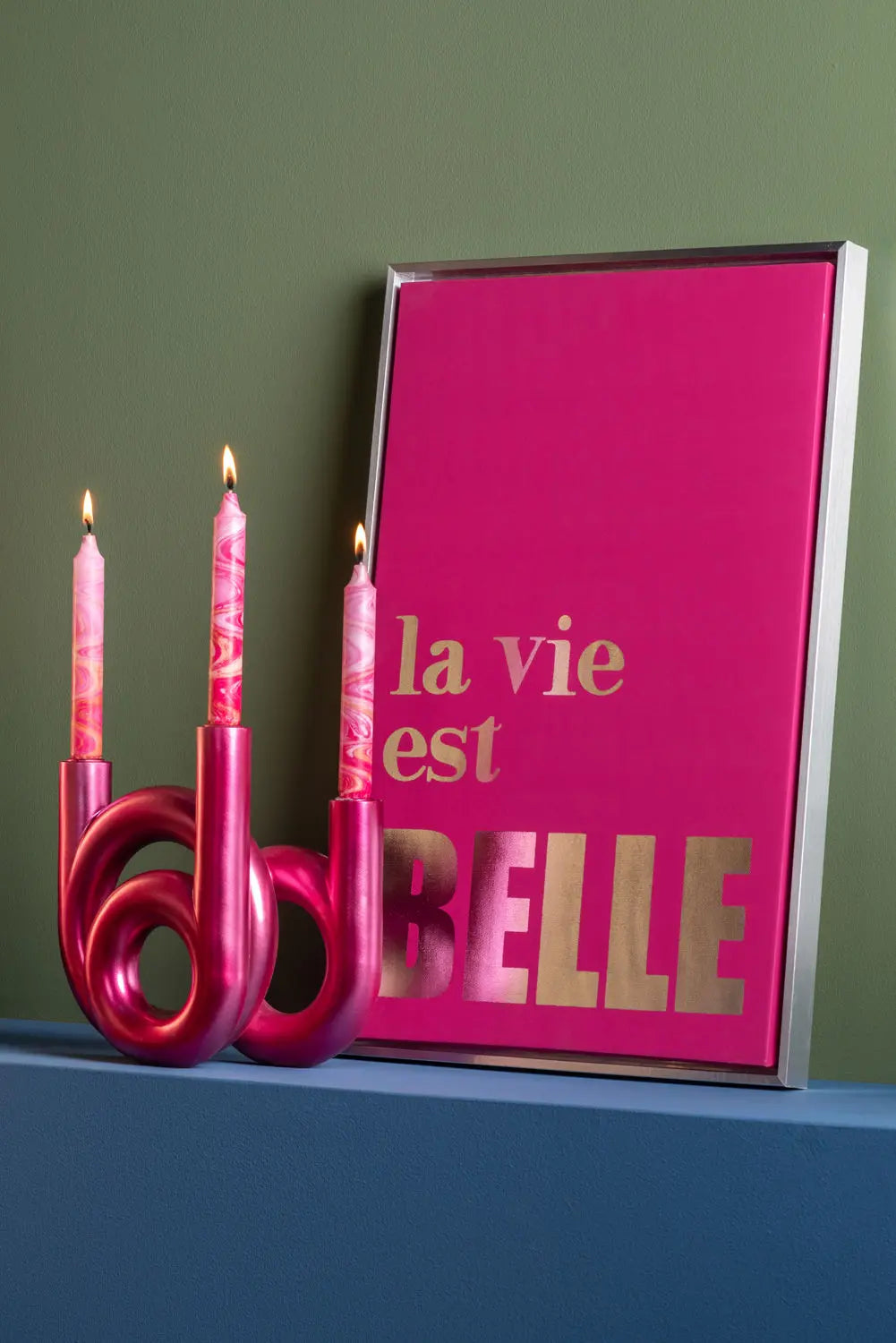 Candle holder Rings medium metallic dark pink