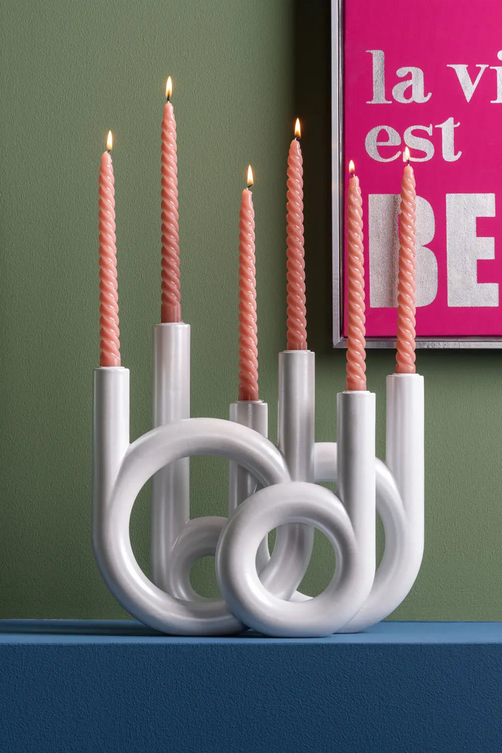 Candle holder Rings large metallic white