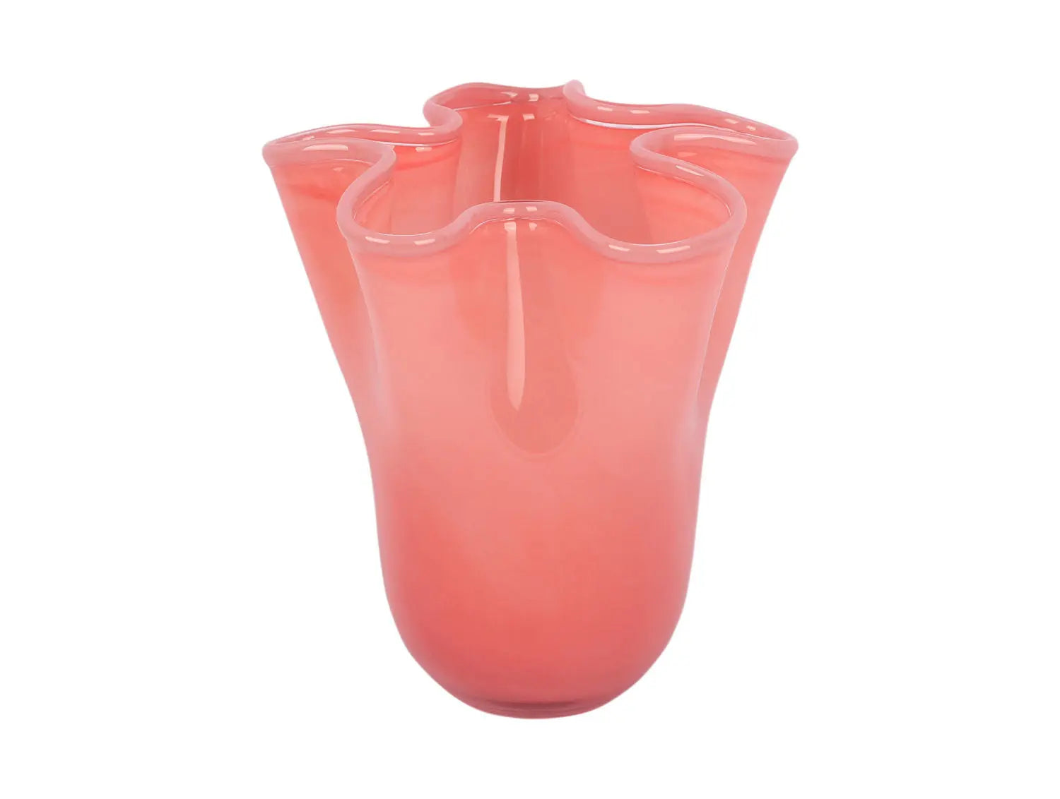 Vase Ruffles glass medium pink w. soft pink rim