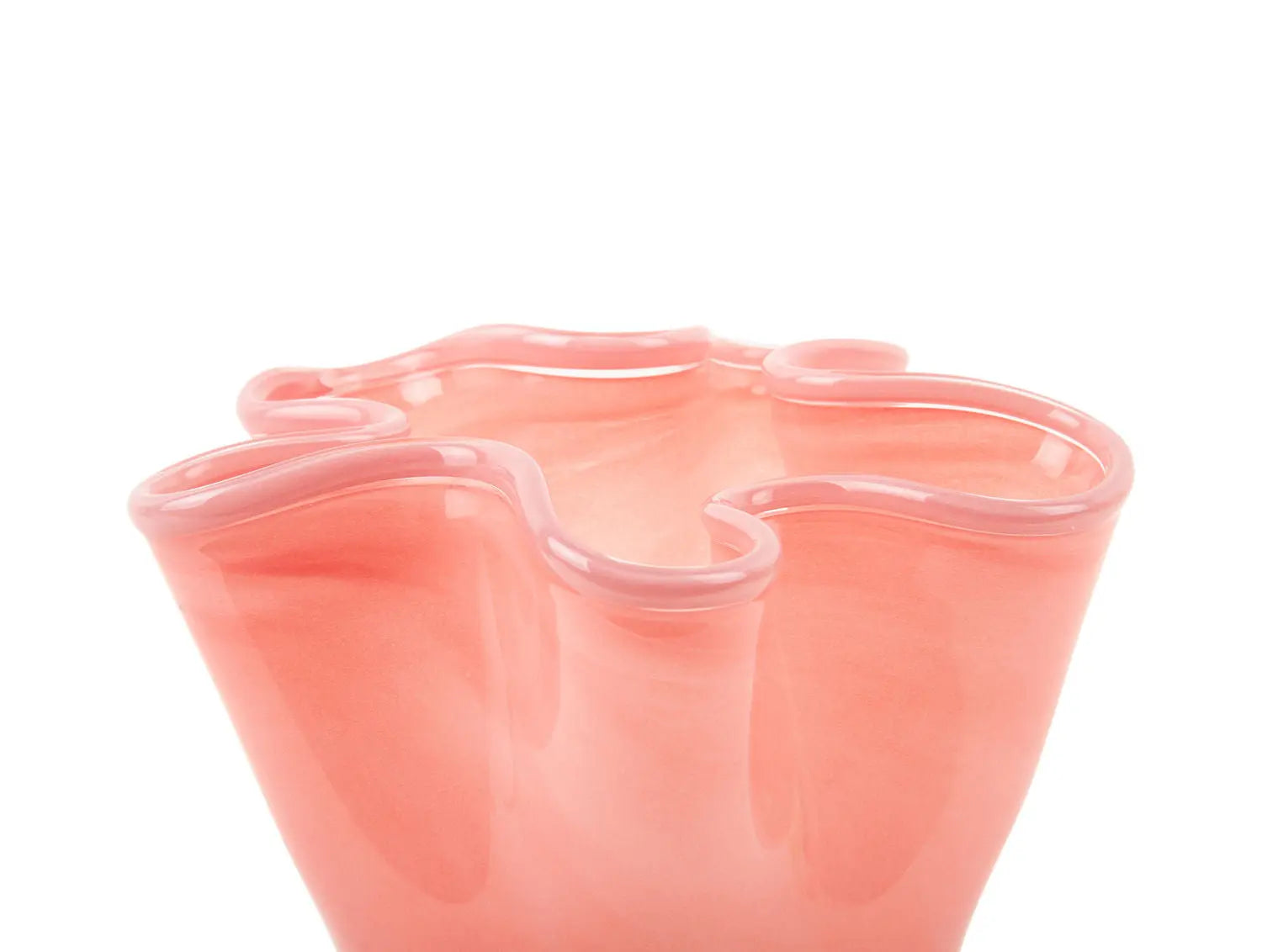 Vase Ruffles glass medium pink w. soft pink rim