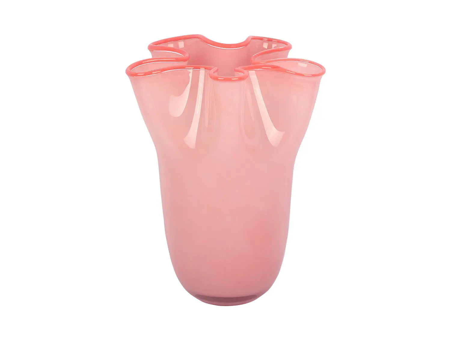 Vase Ruffles glass large soft pink w. pink rim rim