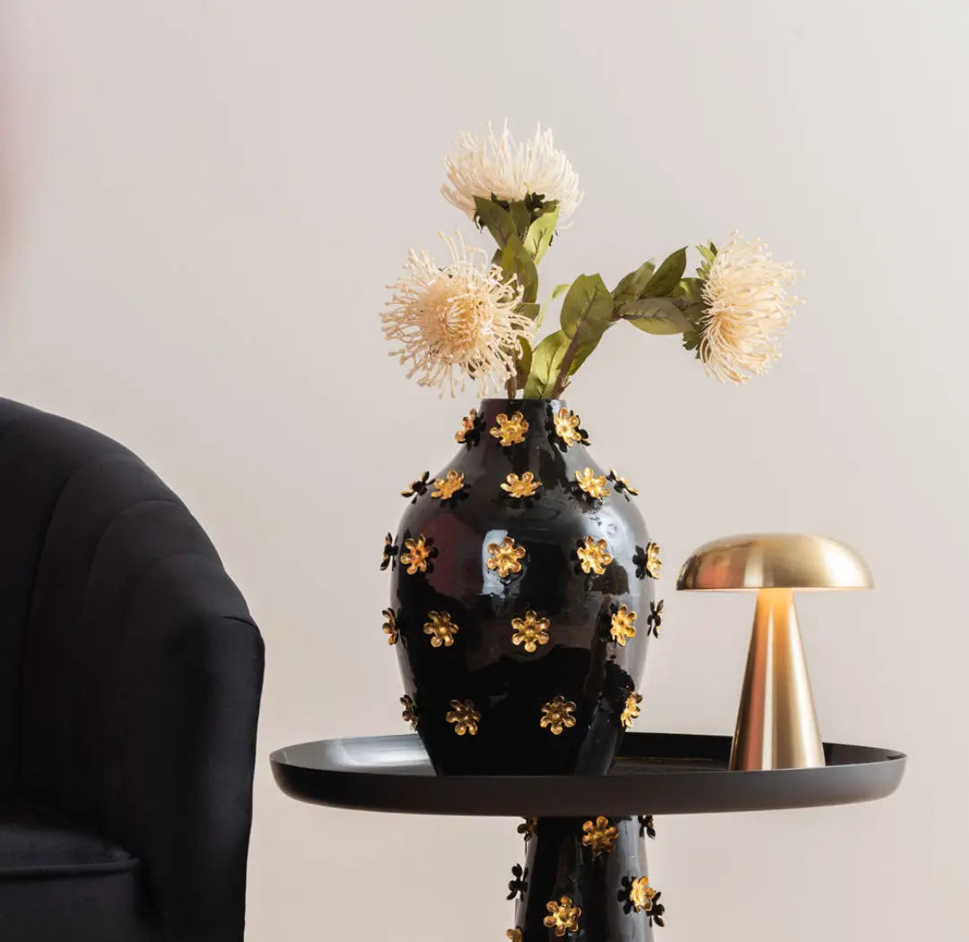 Vase Golden Flowers enamel black - W 24 cm x H 30 cm x L 24 cm x D 24