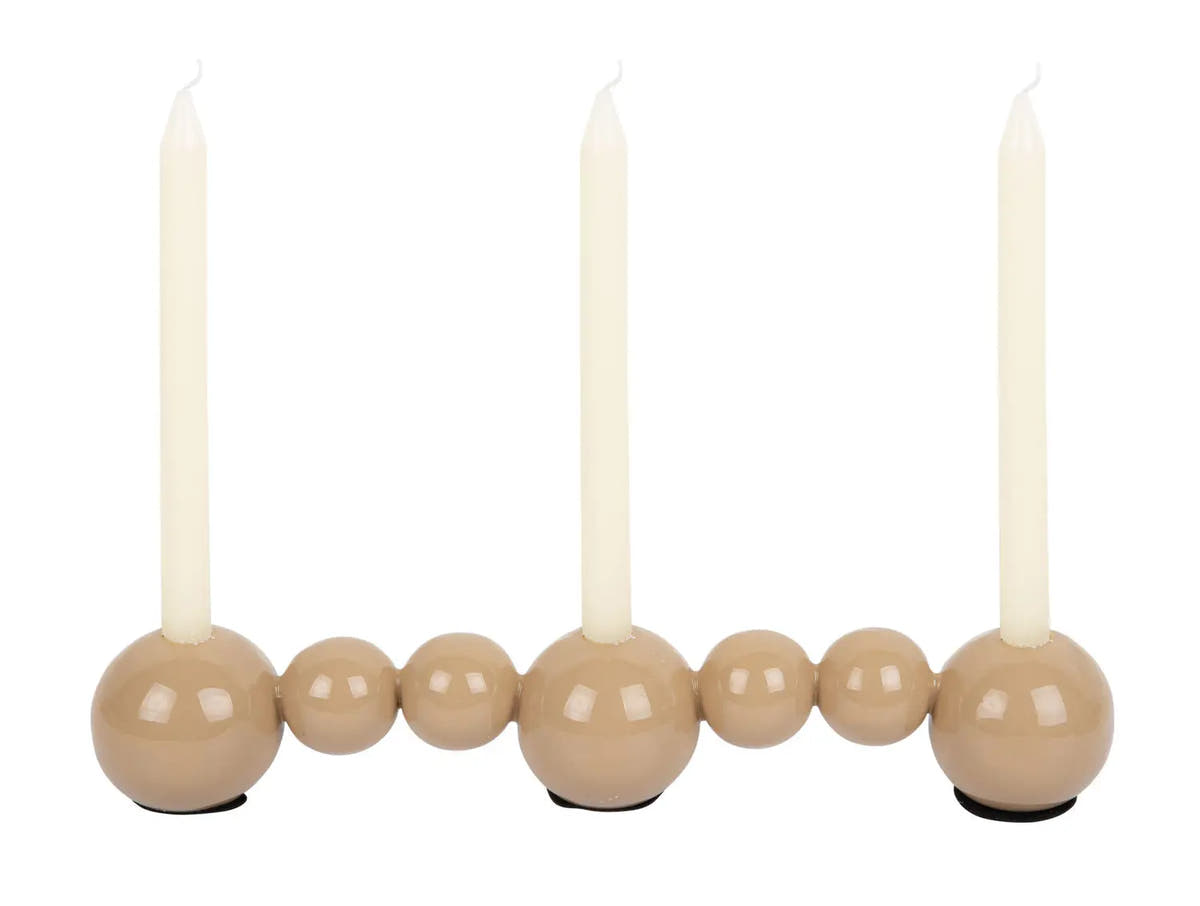 Candle holder Bubbles straight enamel soft brown