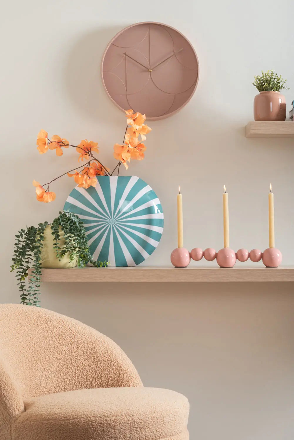 Candle holder Bubbles straight enamel flamingo pink