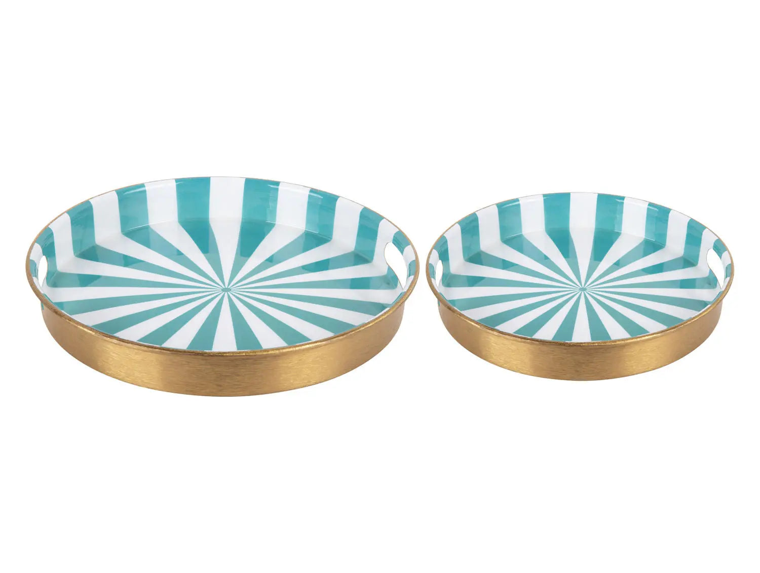 Tray set Candy Swirl enamel turquoise blue & white, Set of 2pcs