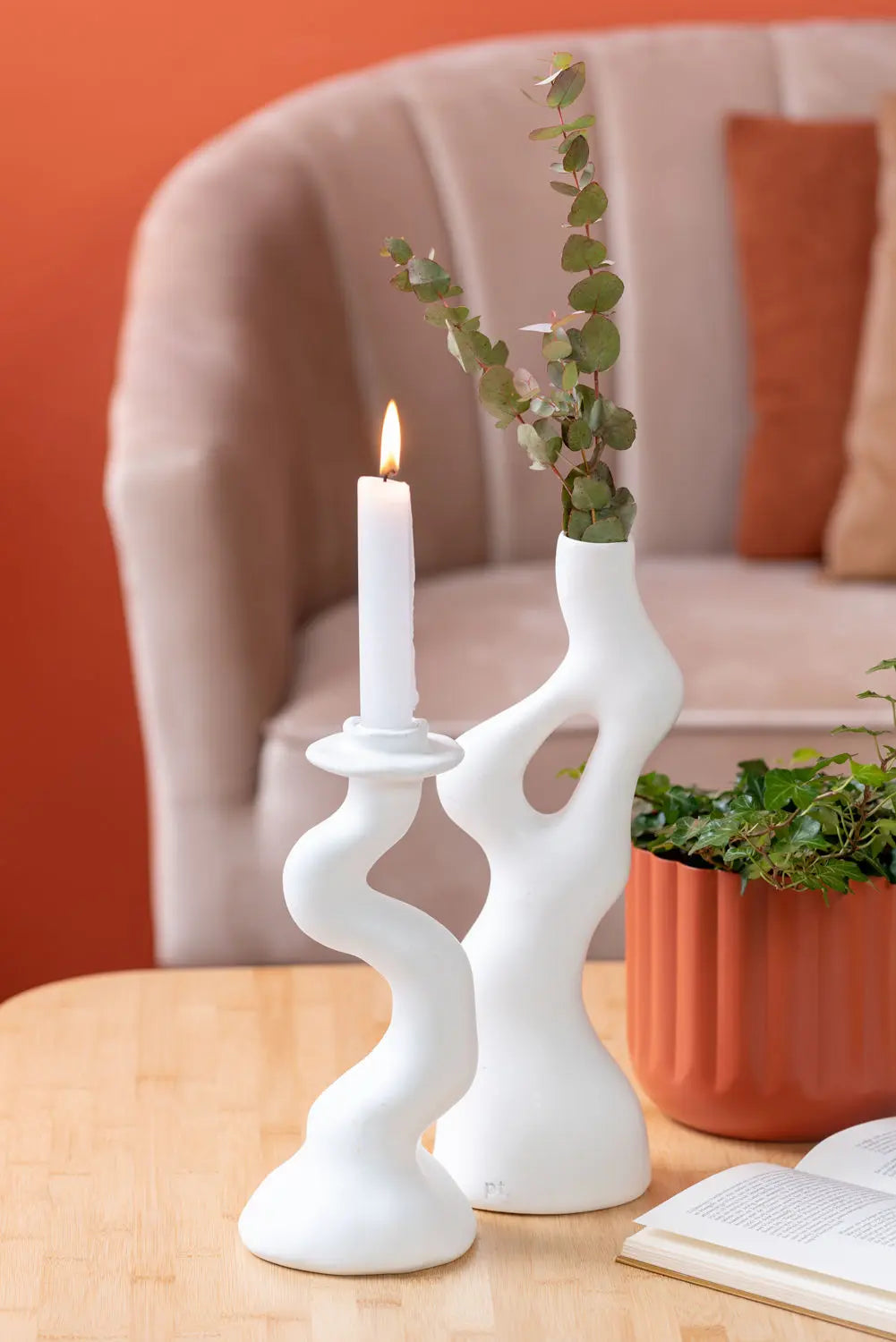 Vase Organic Swirls polyresin white
