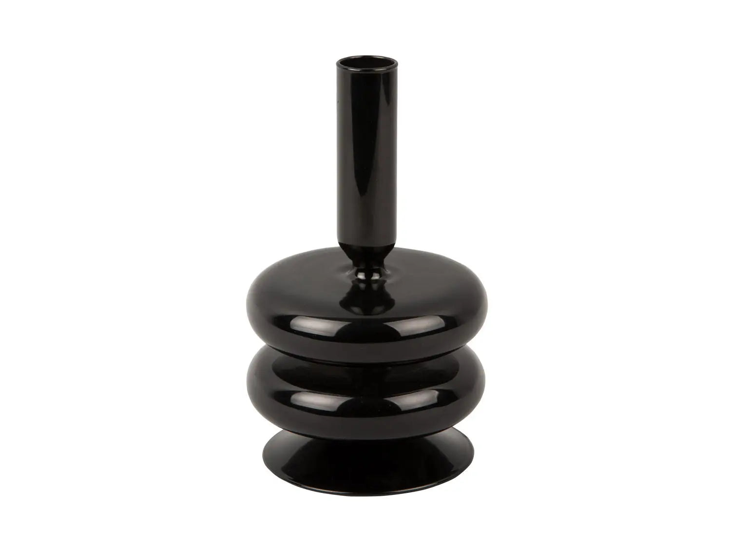 Candle holder Sparkle Double Ring glass black