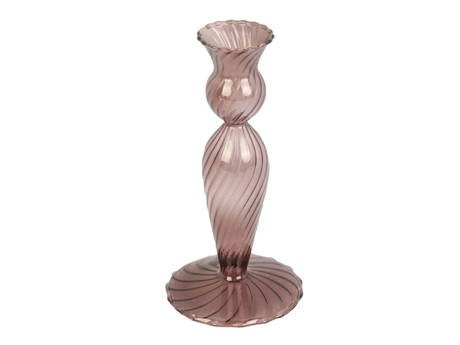 Candle holder Swirl glass chocolate brown