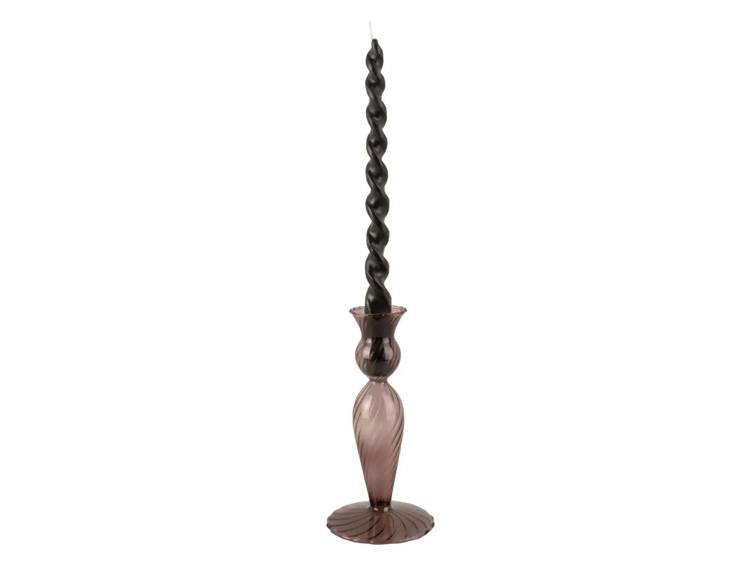 Candle holder Swirl glass chocolate brown