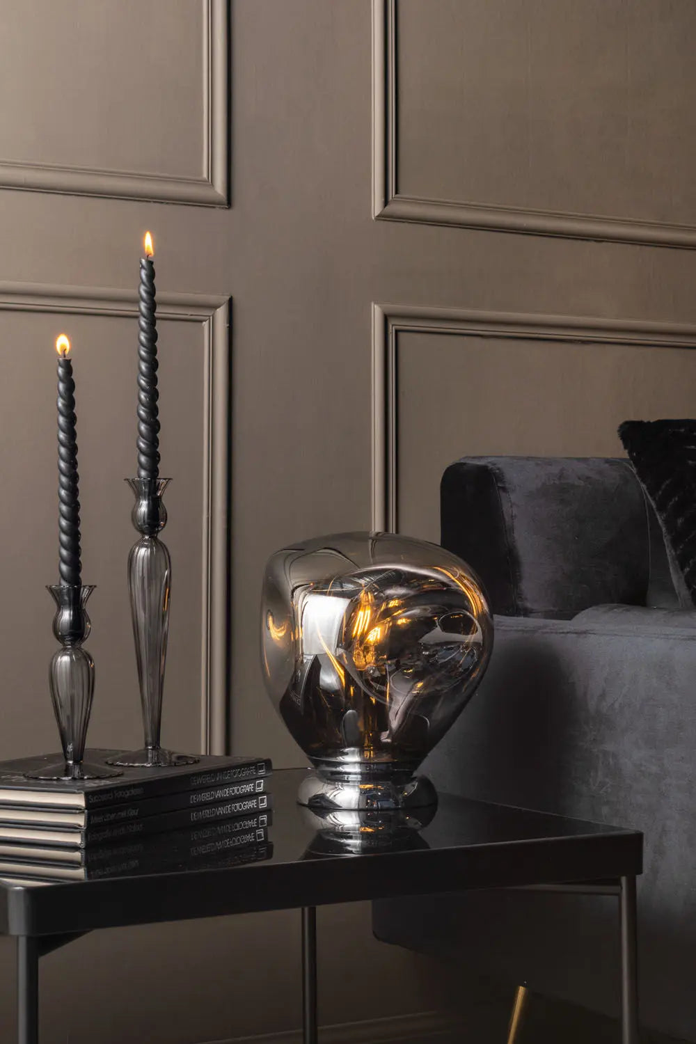 Candle holder Swirl glass chocolate brown