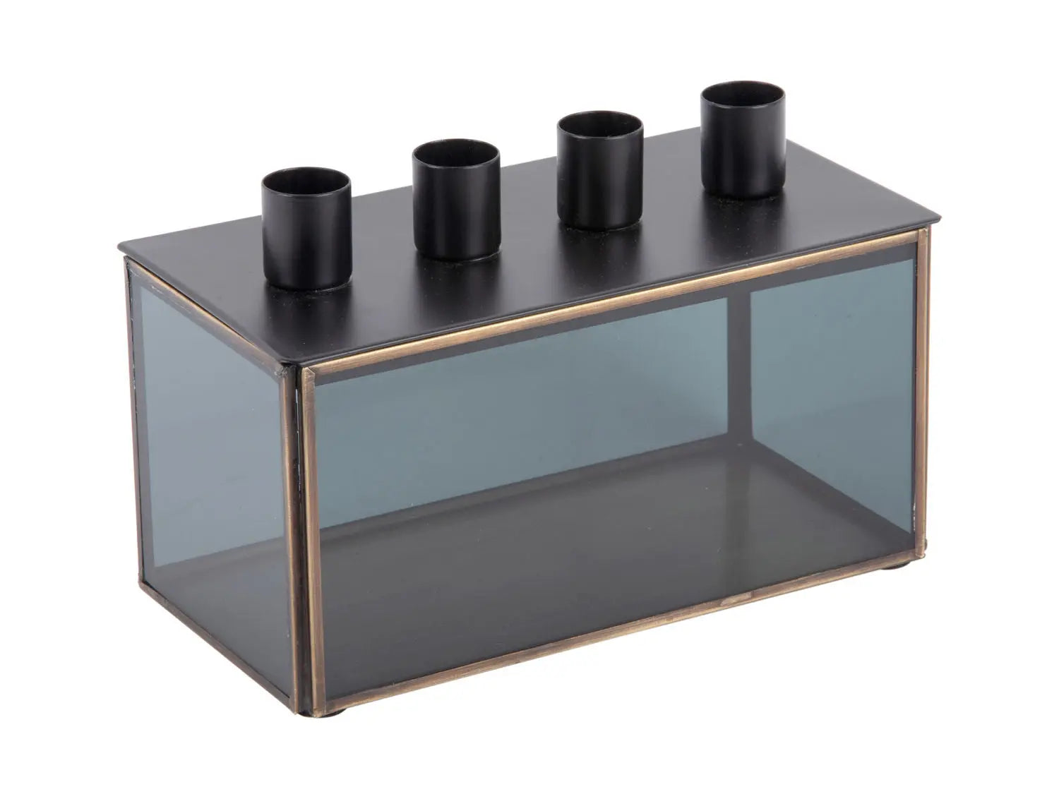 Candle holder Boxed rectangle glass black