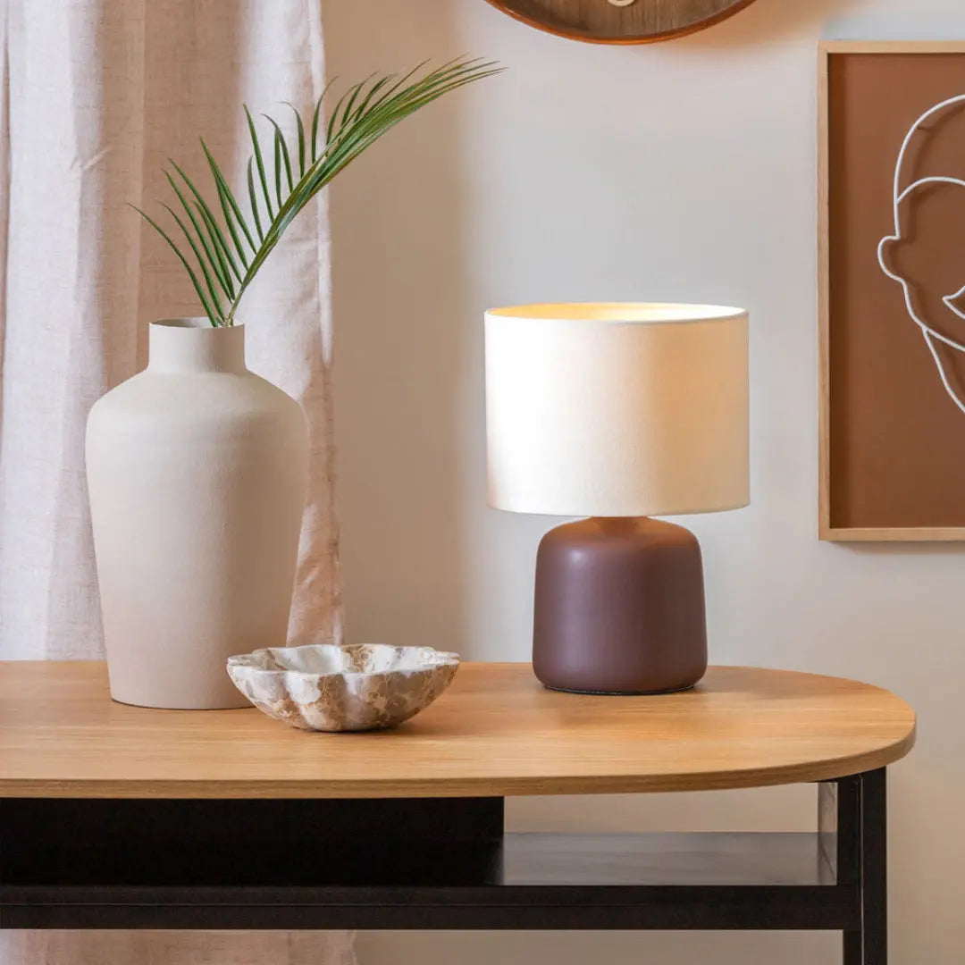 Table lamp Alma straight matt chocolate brown - L 23 cm x H 33 cm x P 23