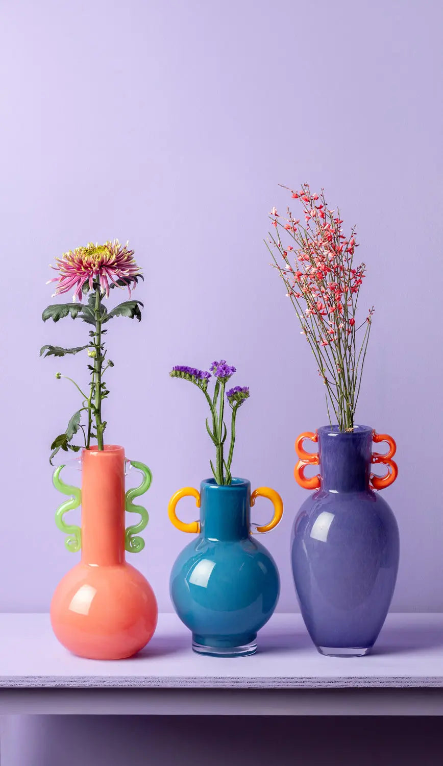 Vase Fiesta glass bright blue, yellow handles
