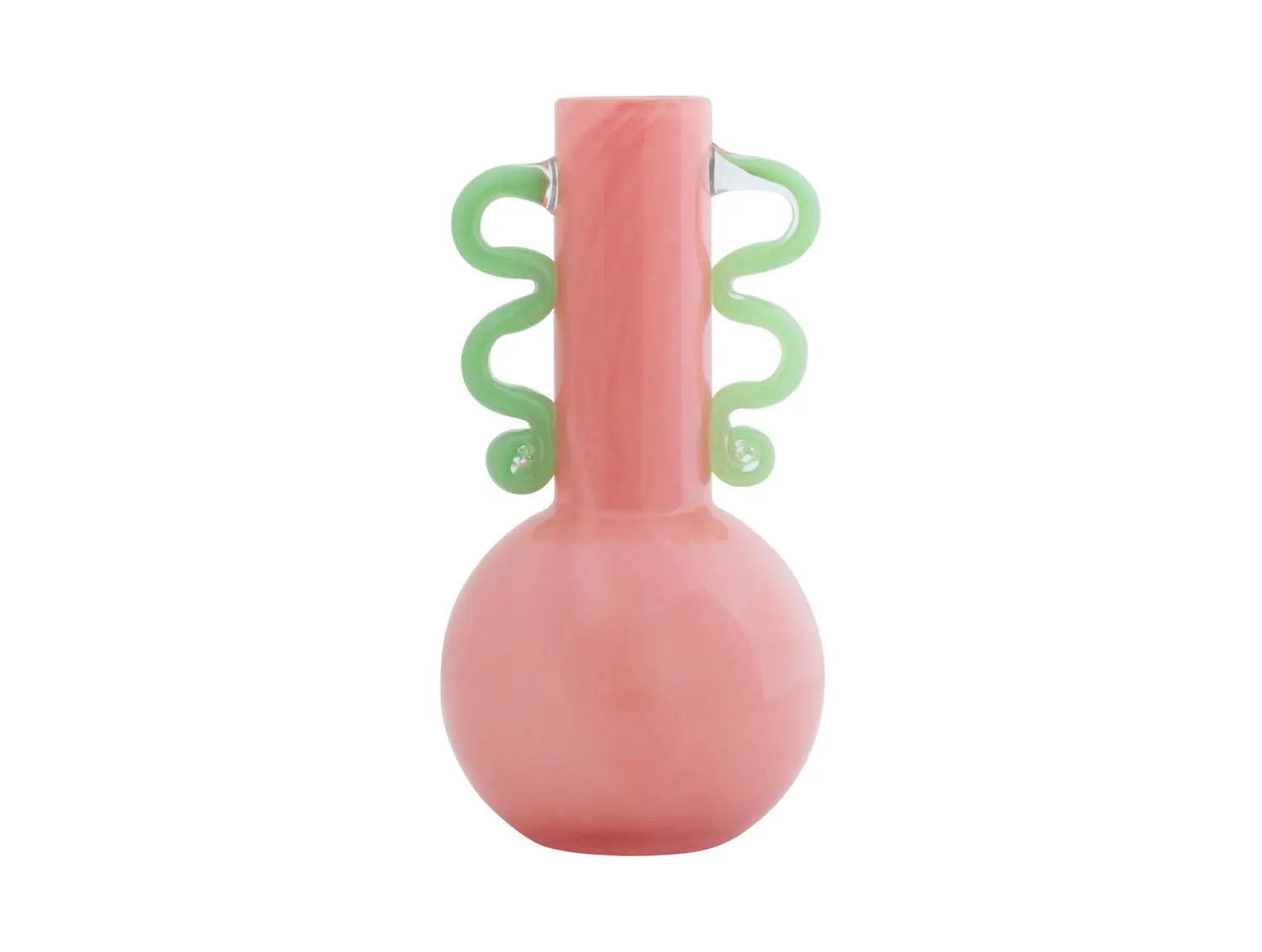 Vase Fiesta glass medium bright pink, green handles
