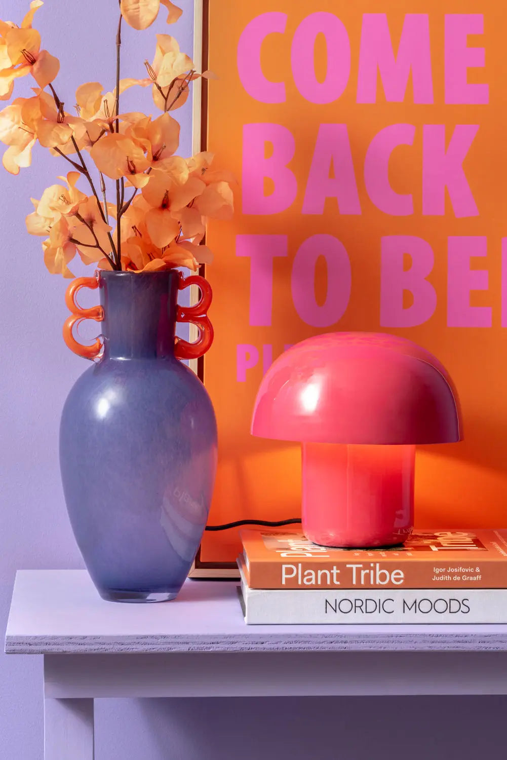 Vase Fiesta glass large bright purple, orange handles