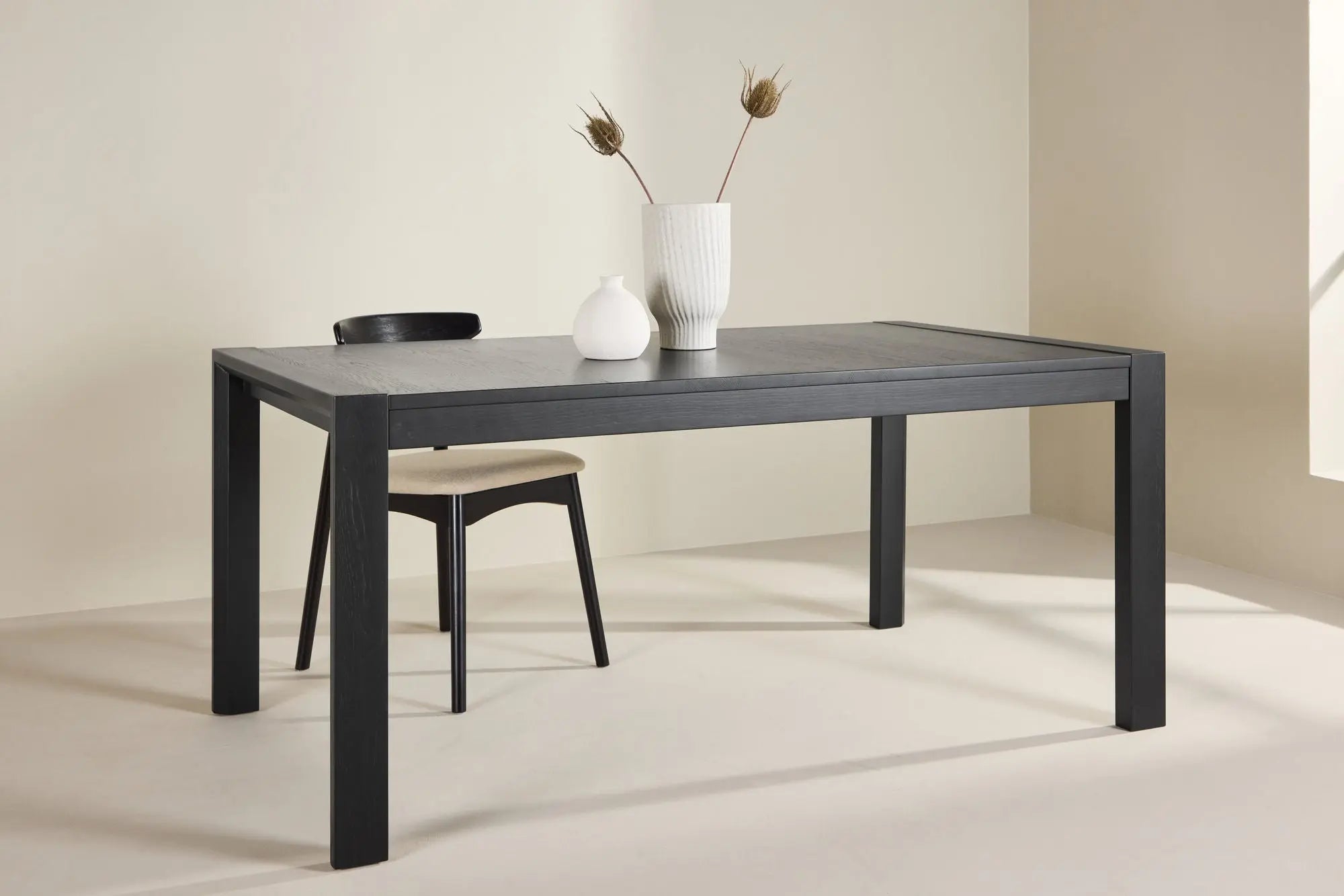 Slider Dining Table 250x95x75 cm - Black / Solid Oak Veneer  Loome